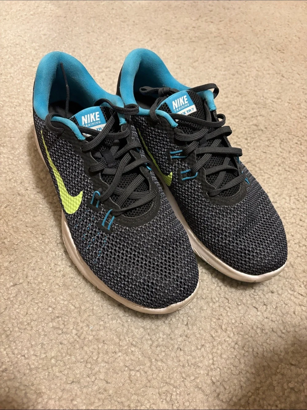 Nike Black Mesh Running Shoes with Lime and Teal Accents